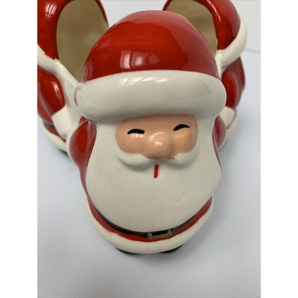 Vintage Ardco Christmas‎ Triple Santa Planter Candy Nut Dish Made In Taiwan - Picture 3 of 6
